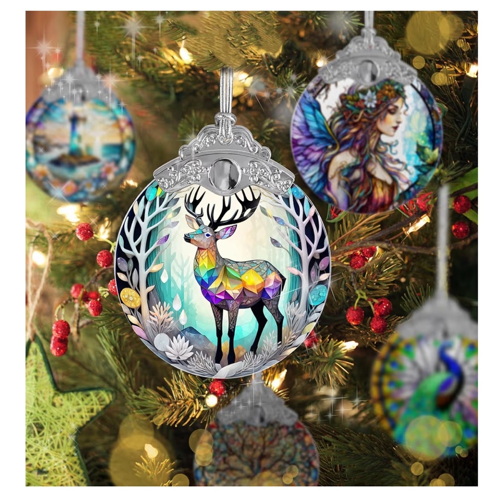 Holiday Multicolor Stained-Glass Deer Ornament - Set of Three!
